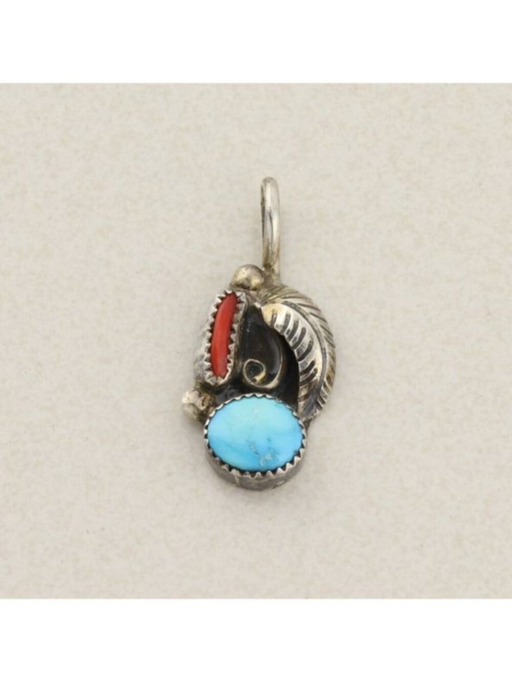 Pendant Only Sterling Silver Natural Turquoise & Coral Pendant 1 1/2" x 5/8"